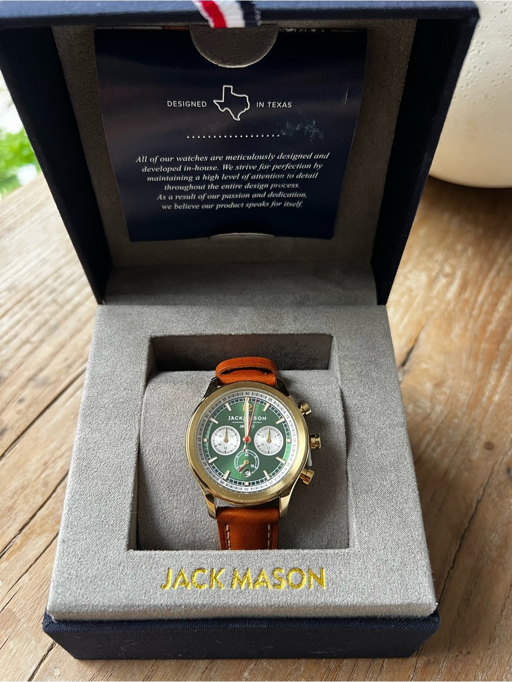 Jack Mason Green Dial Chronograph Watch with Brown Leather Strap